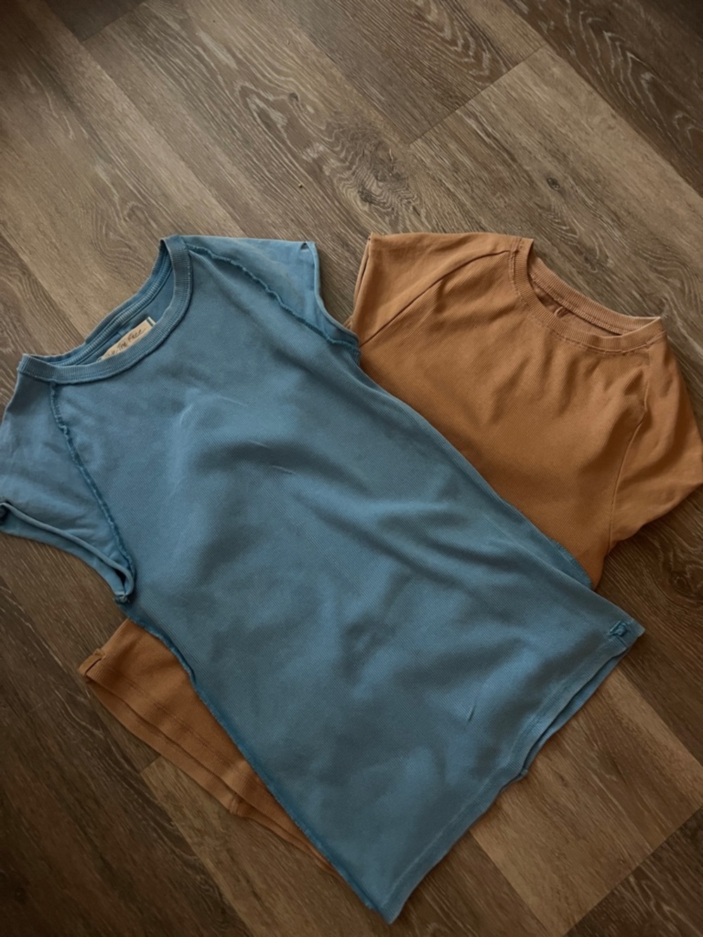 We The Free Short-Sleeve Ribbed Tees in Blue and Brown